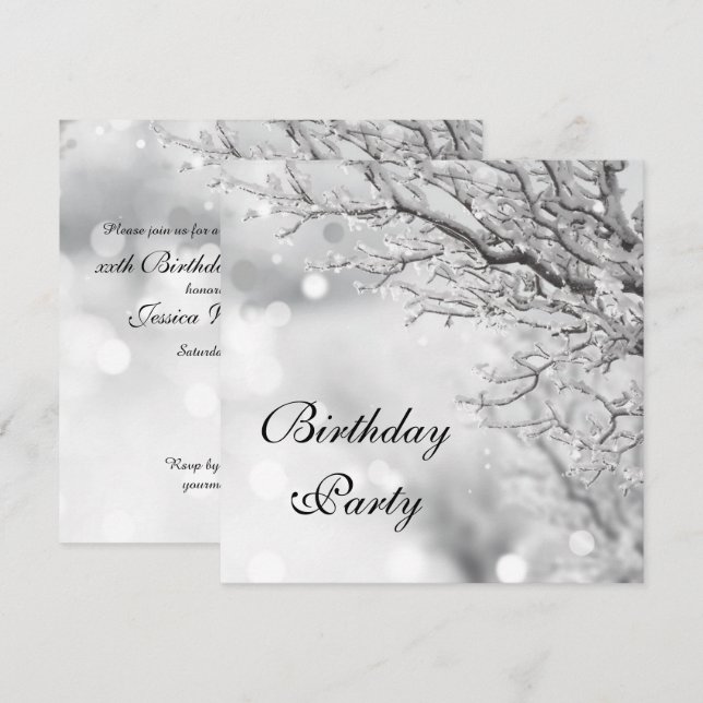Invitación Fiesta de cumpleaños de invierno con destellos de  (Anverso / Reverso)