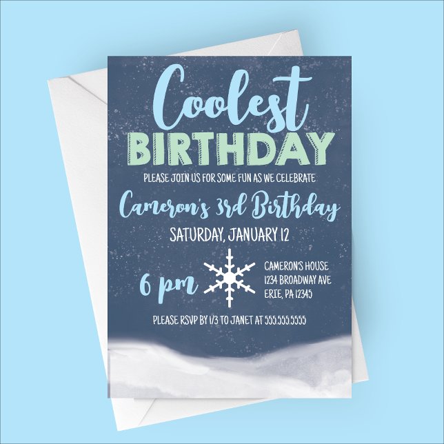 Invitación Fiesta de cumpleaños de invierno de copas de nieve (Coolest Birthday Snowflake Winter Modern Birthday Party Invitation)