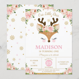 Invitación Fiesta de cumpleaños de invierno de flor de reno c