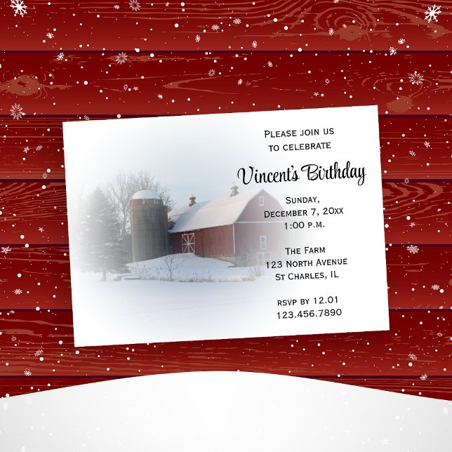 Invitación Fiesta de cumpleaños de invierno de granero cubier (Subido por el creador)