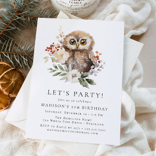 Invitación Fiesta de cumpleaños de invierno de la lechuza acu