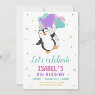 Invitación Fiesta de cumpleaños de invierno de Penguin chica