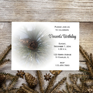 Invitación Fiesta de cumpleaños de invierno de Pine Cones