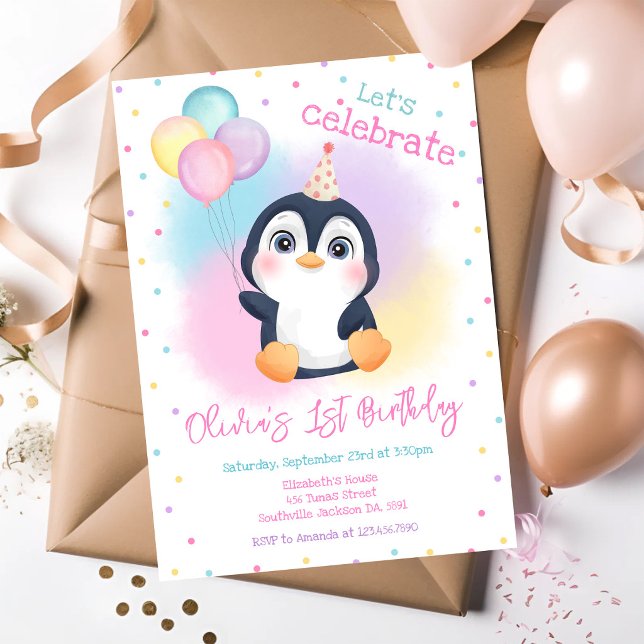 Invitación Fiesta de cumpleaños de invierno de pingüino (Subido por el creador)