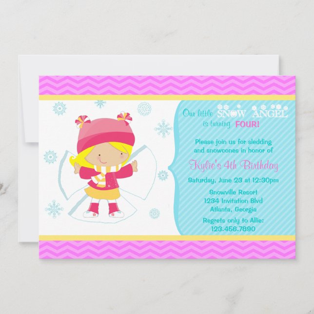 Invitación Fiesta de cumpleaños de invierno del Ángel de Niev (Anverso)