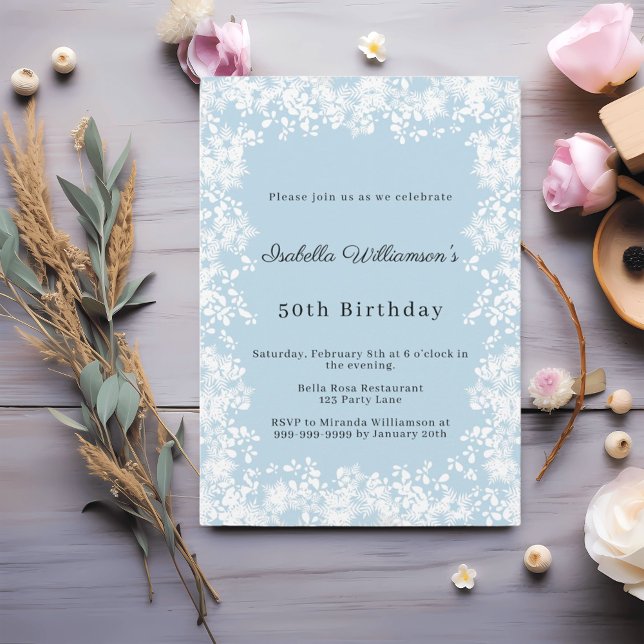Invitación Fiesta de cumpleaños de invierno elegante copos de (Subido por el creador)