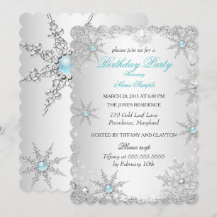Invitación Fiesta de cumpleaños de invierno en turquesa