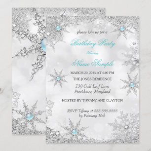 Invitación Fiesta de Cumpleaños de Invierno Mágico Azul Turqu