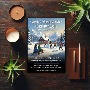 Invitación Fiesta de Cumpleaños de Invierno Mágico Día de Nie