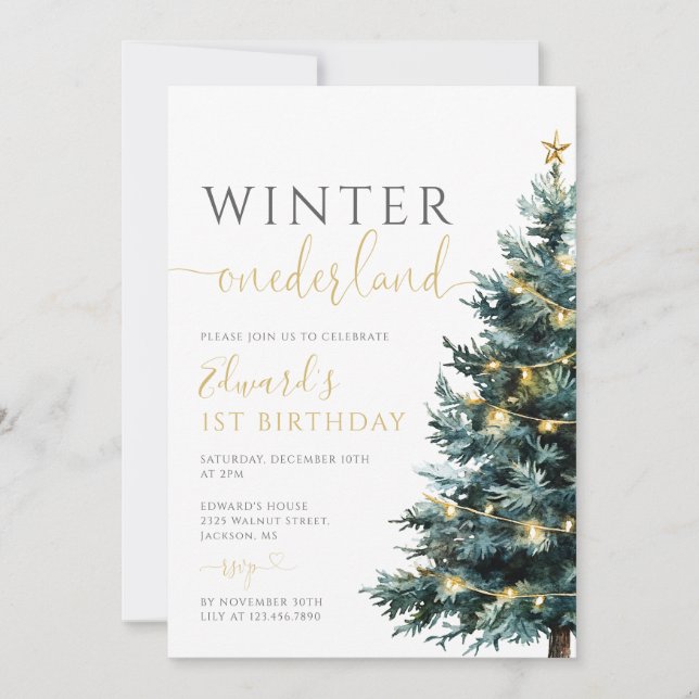 Invitación Fiesta de cumpleaños de invierno Onederland Navida (Anverso)