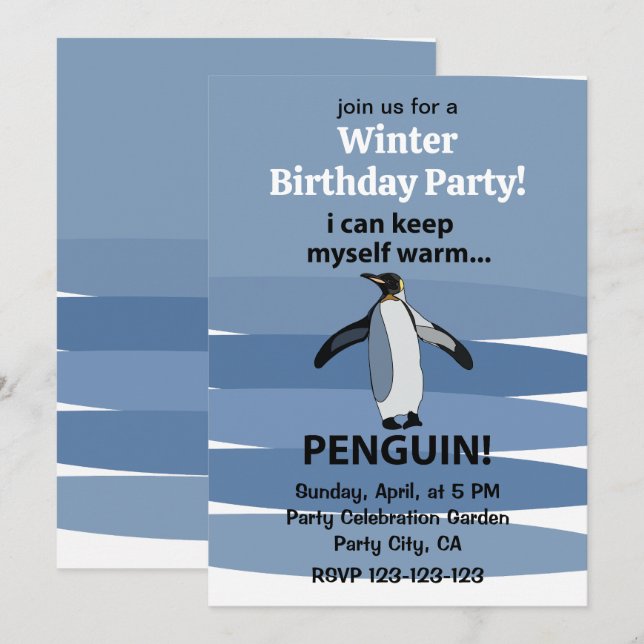 Invitación Fiesta de cumpleaños de invierno Penguin Cute  (Anverso / Reverso)