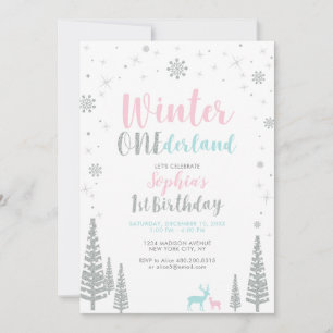 Invitación Fiesta de cumpleaños de invierno plateado Onederla