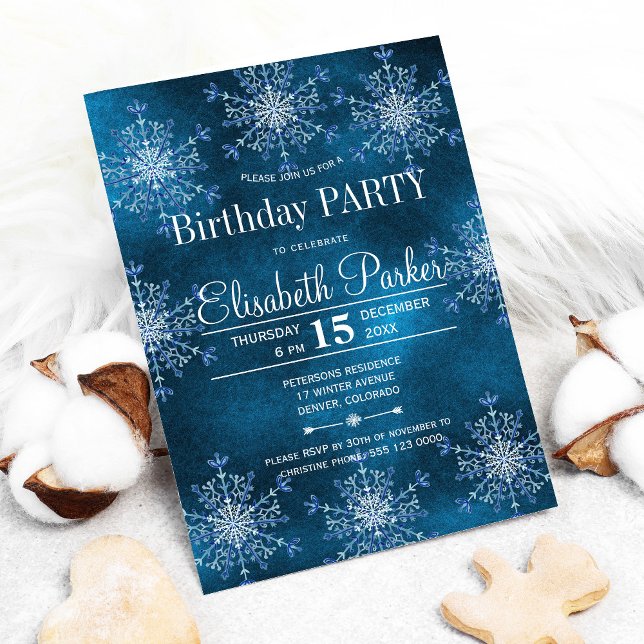 Invitación Fiesta de cumpleaños de invierno rústica con copos (Subido por el creador)