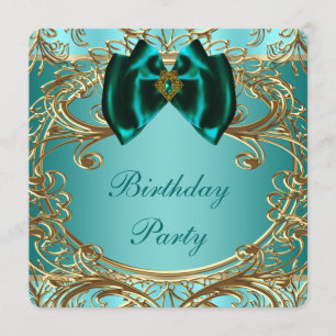 Invitación Fiesta de cumpleaños de jade azul turquesa y oro