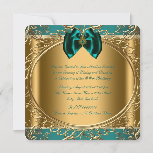 Invitación Fiesta de cumpleaños de jade y oro (Reverso)