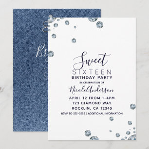 Invitación Fiesta de Cumpleaños de Jean Denim & Diamonds Dulc