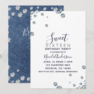 Invitación Fiesta de Cumpleaños de Jean Denim & Diamonds Dulc