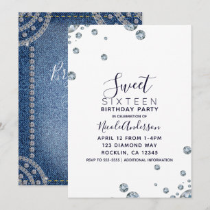 Invitación Fiesta de Cumpleaños de Jean Denim & Diamonds Dulc