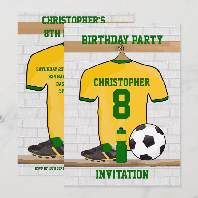 Invitación Fiesta de cumpleaños de Jersey amarillo y verde (Anverso / Reverso)