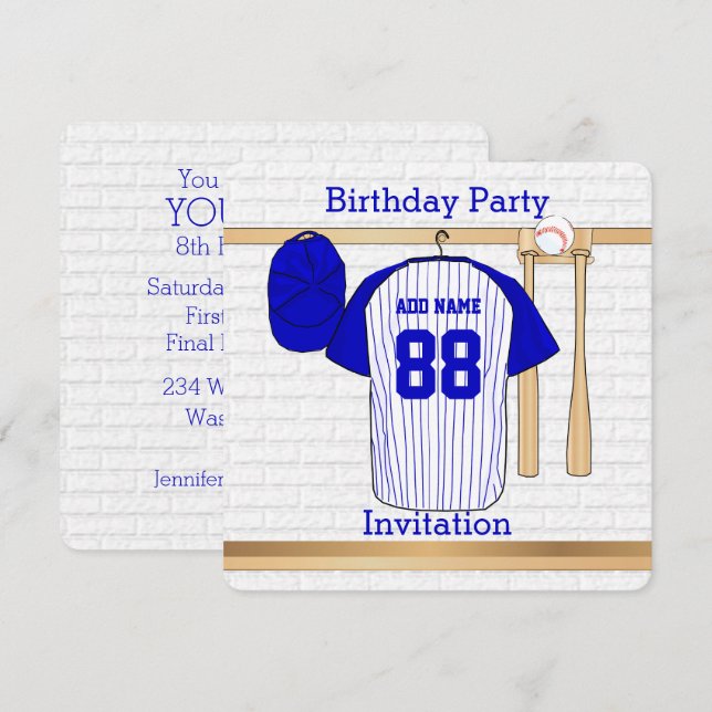 Invitación Fiesta de cumpleaños de Jersey de Blue and White B (Anverso / Reverso)
