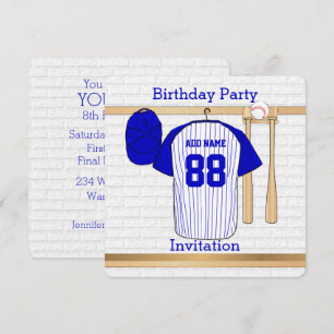Invitación Fiesta de cumpleaños de Jersey de Blue and White B