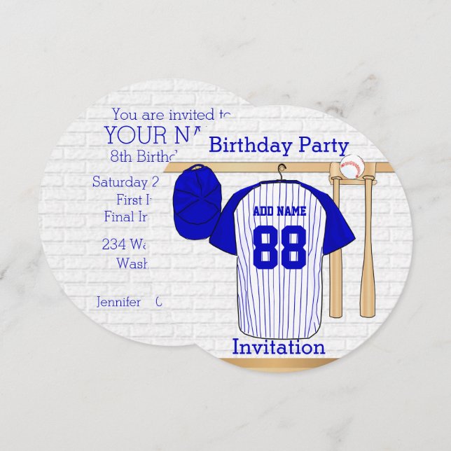 Invitación Fiesta de cumpleaños de Jersey de Blue and White B (Anverso / Reverso)