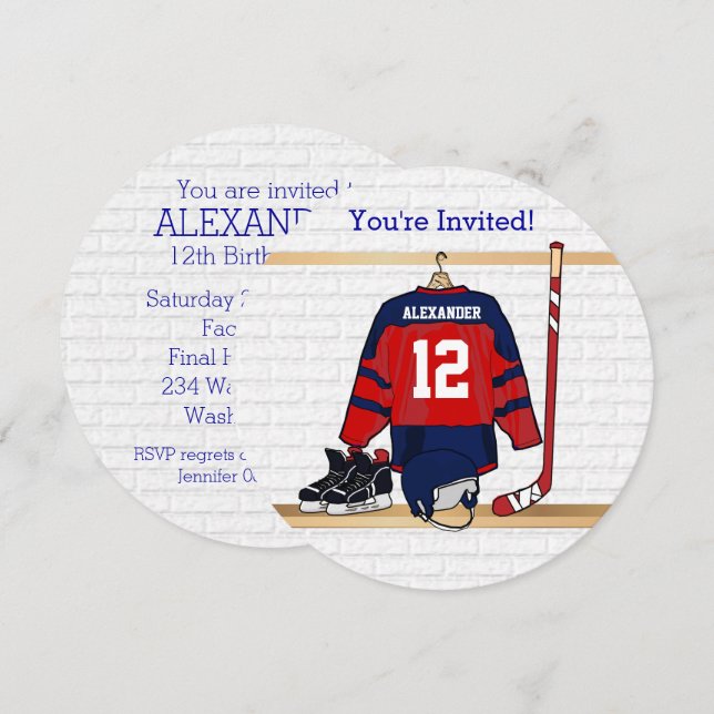 Invitación Fiesta de cumpleaños de Jersey de Hockey sobre Hie (Anverso / Reverso)