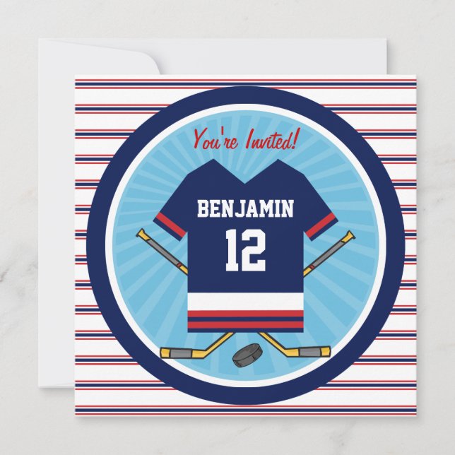 Invitación Fiesta de cumpleaños de Jersey de Hockey sobre Hie (Anverso)