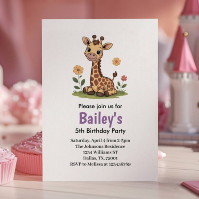 Invitación Fiesta de Cumpleaños de Jirafa Linda para Niños en (Subido por el creador)