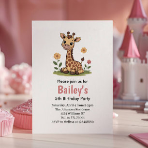 Invitación Fiesta de Cumpleaños de Jirafa Linda para Niños Se