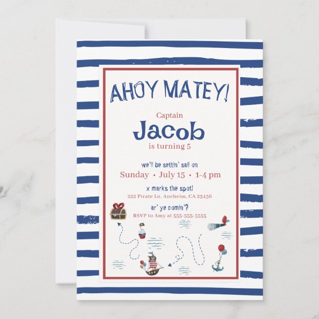 Invitación Fiesta de cumpleaños de Jolly Roger Pirate (Anverso)