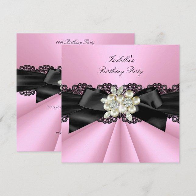 Invitación Fiesta de Cumpleaños de Joyas de Perla Negra Rosa  (Anverso / Reverso)