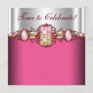 Invitación Fiesta de cumpleaños de joyas rosa caliente oro