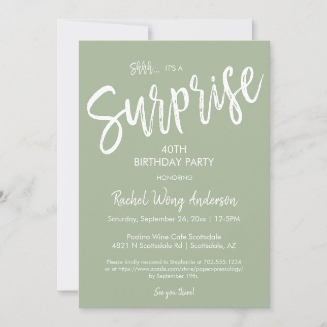 Invitación Fiesta de Cumpleaños de Jubilación Sorpresa Verde  (Anverso)