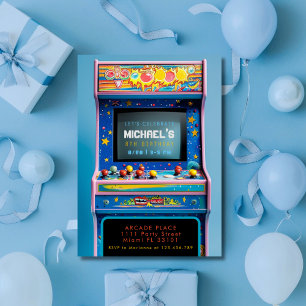 Invitación Fiesta de cumpleaños de juegos de arcade retro