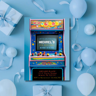 Invitación Fiesta de cumpleaños de juegos de arcade retro