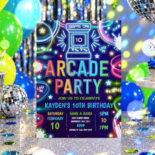 Invitación Fiesta de cumpleaños de juegos de arcade retro con