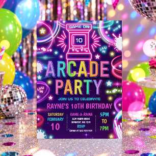 Invitación Fiesta de cumpleaños de juegos de arcade retro con