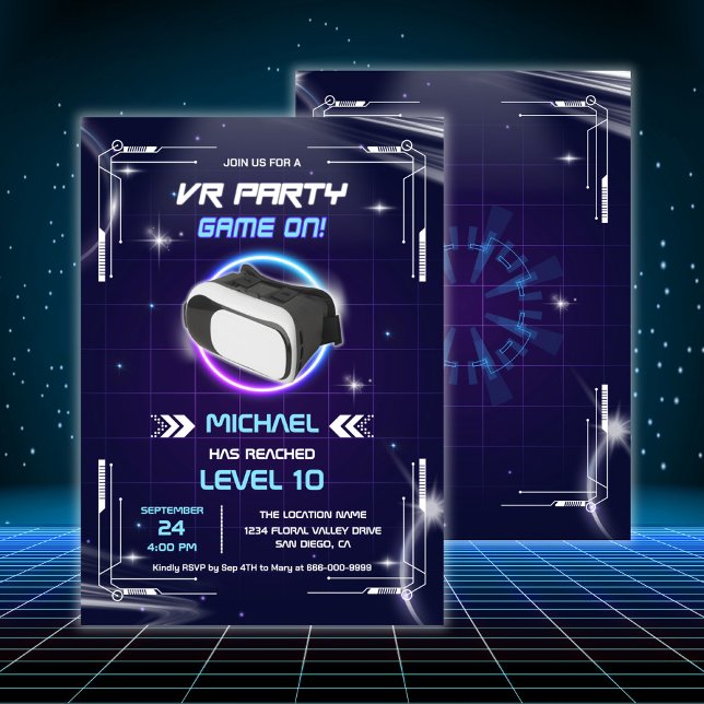 Invitación Fiesta de Cumpleaños de Juegos de Realidad Virtual (Virtual Reality VR Birthday Party Invitation)