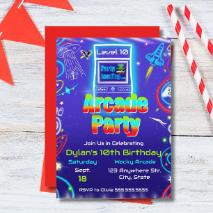 Invitación Fiesta de Cumpleaños de Juegos Retro Arcade Power 