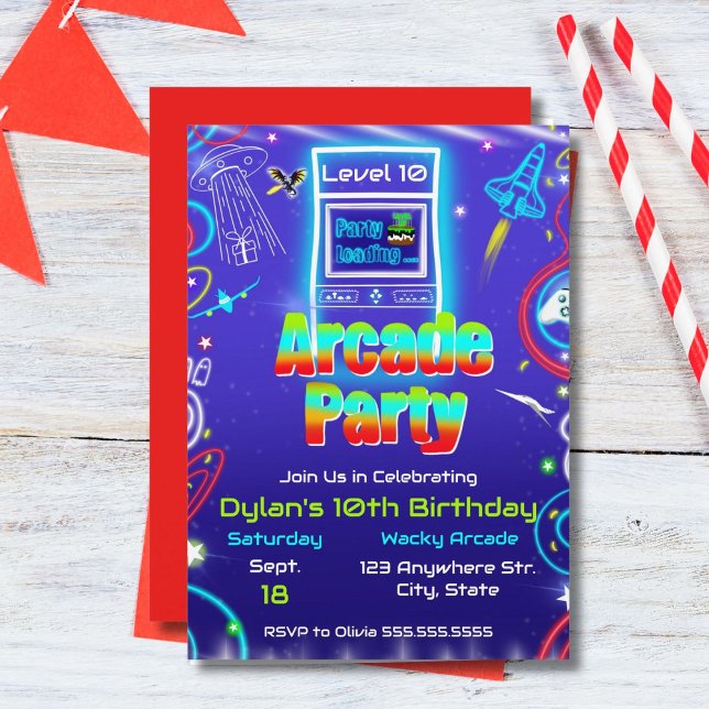 Invitación Fiesta de Cumpleaños de Juegos Retro Arcade Power  (Subido por el creador)