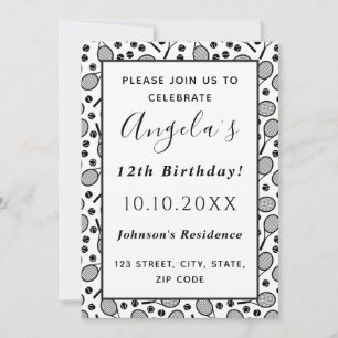 Invitación Fiesta de cumpleaños de jugador de tenis con raque