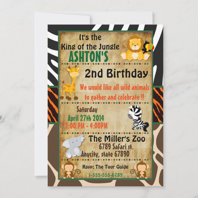 Invitación Fiesta de cumpleaños de Jungle Safari (Anverso)