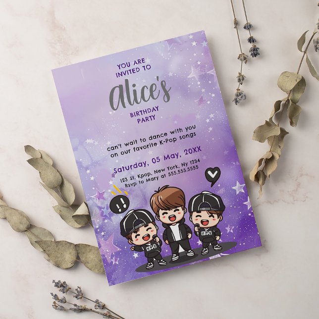 Invitación Fiesta de cumpleaños de K-Pop, banda de música pop (Subido por el creador)