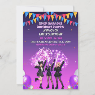 Invitación Fiesta de cumpleaños de K-Pop Karaoke Morado