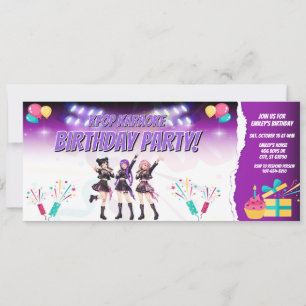 Invitación Fiesta de cumpleaños de K-Pop Karaoke Morado