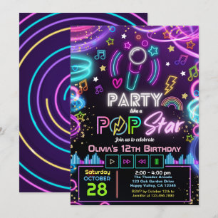 Invitación Fiesta de cumpleaños de karaoke como una estrella