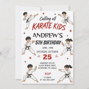 Invitación Fiesta de cumpleaños de Karate personalizada