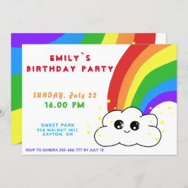 Invitación Fiesta de cumpleaños de Kawai en la nube arcoiris