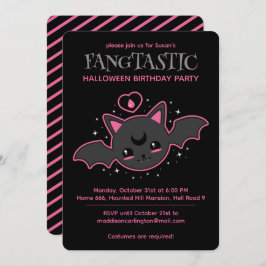 Invitación Fiesta de cumpleaños de Kawaii Bat Halloween